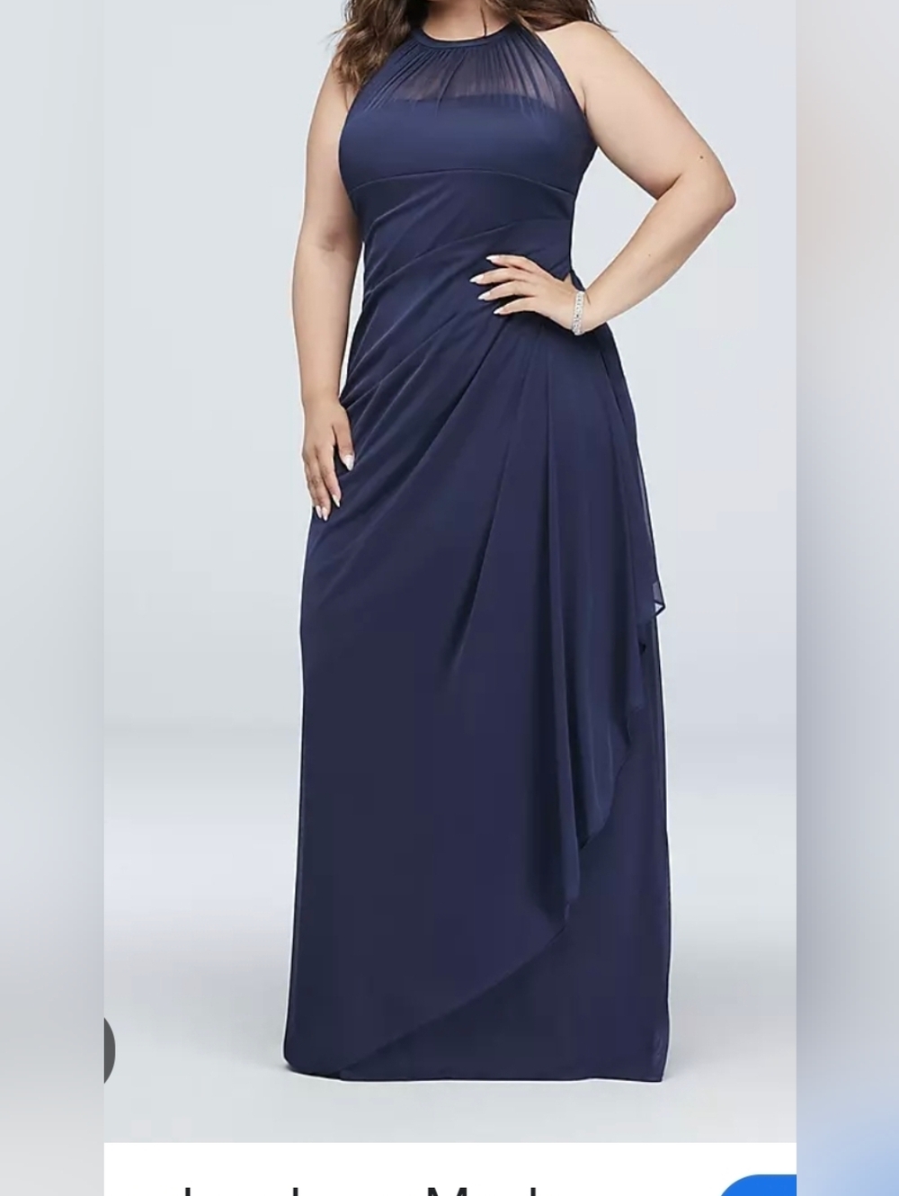 David's Bridal Blue Bridesmaid Floor Length Halter Ruched Body Size 8